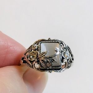 SS White Cats Eye Ring, Earrings And Pendent